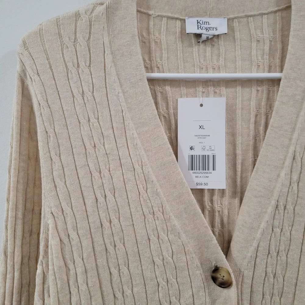 Womens Long Cardigan Size XL Cable Knit Beige Granola Minimalist‎